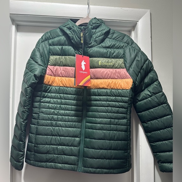 Cotopaxi Fuego Down Hooded Jacket. Cargo Stripes. Women’s size: Small. NWT - Picture 1 of 6